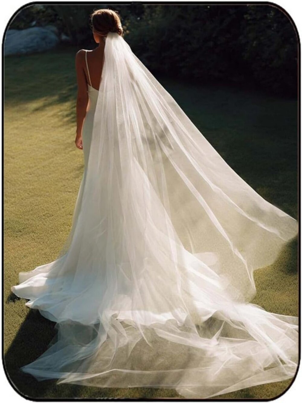 Elegant Cathedral Wedding Veil - 2 Tier Bridal Veil with Comb, Cut Edge, White